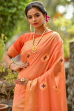 Orange Juicy Pink Designer Handloom Cotton Weaving Saree