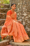 ORANGE JUICY Pink Designer Handloom Cotton Weaving Saree - Cygnus Fashion