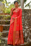 RED Designer Handloom Cotton Weaving Saree - Cygnus Fashion