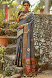 GREY Designer Handloom Cotton Weaving Saree - Cygnus Fashion