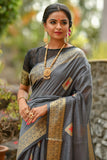 GREY Designer Handloom Cotton Weaving Saree - Cygnus Fashion