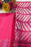 CRANBERRY Pure Linen Jari Patta and Digital Print Saree with Blouse - Cygnus Fashion