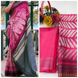 CRANBERRY Pure Linen Jari Patta and Digital Print Saree with Blouse - Cygnus Fashion