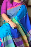 COLOURFUL Pure Linen Jari Patta and Digital Print Saree with Blouse - Cygnus Fashion