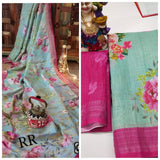 RAMA PURE LINEN JARI PATTA AND DIGITAL PRINT SAREE WITH BLOUSE - Cygnus Fashion