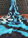 blue&black silk satin prints with blouse and pallu - Cygnus Fashion