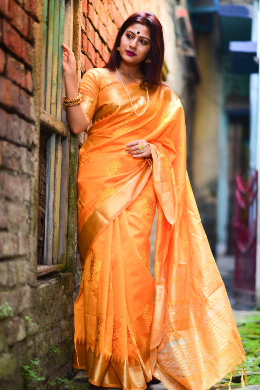 ORANGE Designer Banglori Raw Silk Saree - Cygnus Fashion