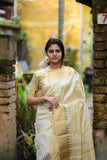 CREAM Designer Banglori Raw Silk Saree - Cygnus Fashion