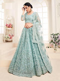 Aqua Heavy Net Champion Embroidery Work Lehenga Choli