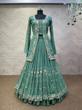 Aqua green Fox Georgette Embroidery Work Lehenga