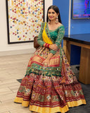 Multicolour Partywear Embellished Embroidered Banarasi Silk Lehenga