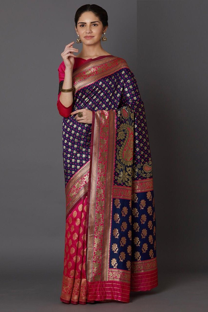 Banarasi Jacquard Silk Saree With Pure Jari Weaving For Party Wear