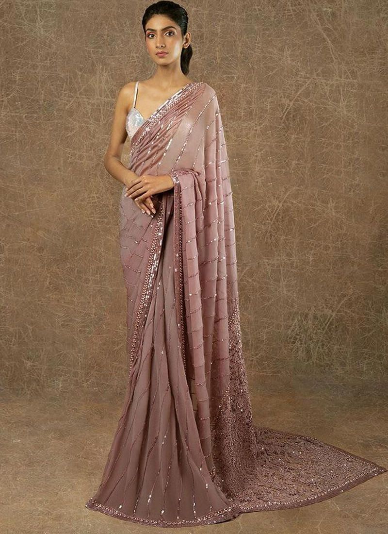 Lilac Sequin And Resham Embroidered Party Wear Saree