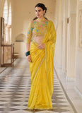Lemon Yellow Color Organza With Embroidery Work Base Saree