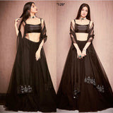 Glorious Black Colored Wedding Wear Thread Embroidered Heavy Net Lehenga Choli