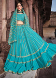 Blue Color Georgette Material Lehenga With Sequins Work