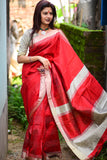 RED BANGLORI RAW SILK WEAVING SAREE - Cygnus Fashion