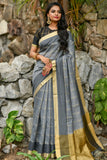 GREY BANGLORI RAW SILK WEAVING SAREE - Cygnus Fashion