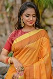 Orange Banglori Raw Silk Weaving Saree