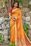 ORANGE BANGLORI RAW SILK WEAVING SAREE - Cygnus Fashion