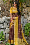 Mustard Banglori Raw Silk Weaving Saree