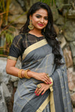 Grey Banglori Raw Silk Weaving Saree