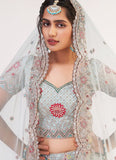 Soft Net Base Light Blue Color Lehenga With Resham And Stone Work