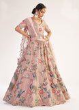 Peach Color Soft Net Base Resham Work Lehenga With Net Dupatta