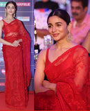 Alluring Nylon Mono Net Heavy Embroidery Work Red Saree With Banglory Silk Blouse