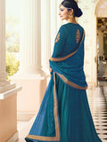 Indian Designer Turquoise Embroidered Georgette Anarkali Dress For Wedding