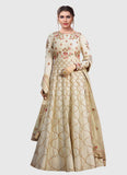 Latest Designer Women's Beige Long Silk Pakistani Anarkali Dress