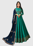 Indian Designer Turquoise Embroidered Long Silk Anarkali Gown