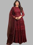 Designer Maroon Embroidered Floor Length Anarkali Suit