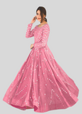 Designer Stylish Pink Mirror Work Georgette Anarkali Gown