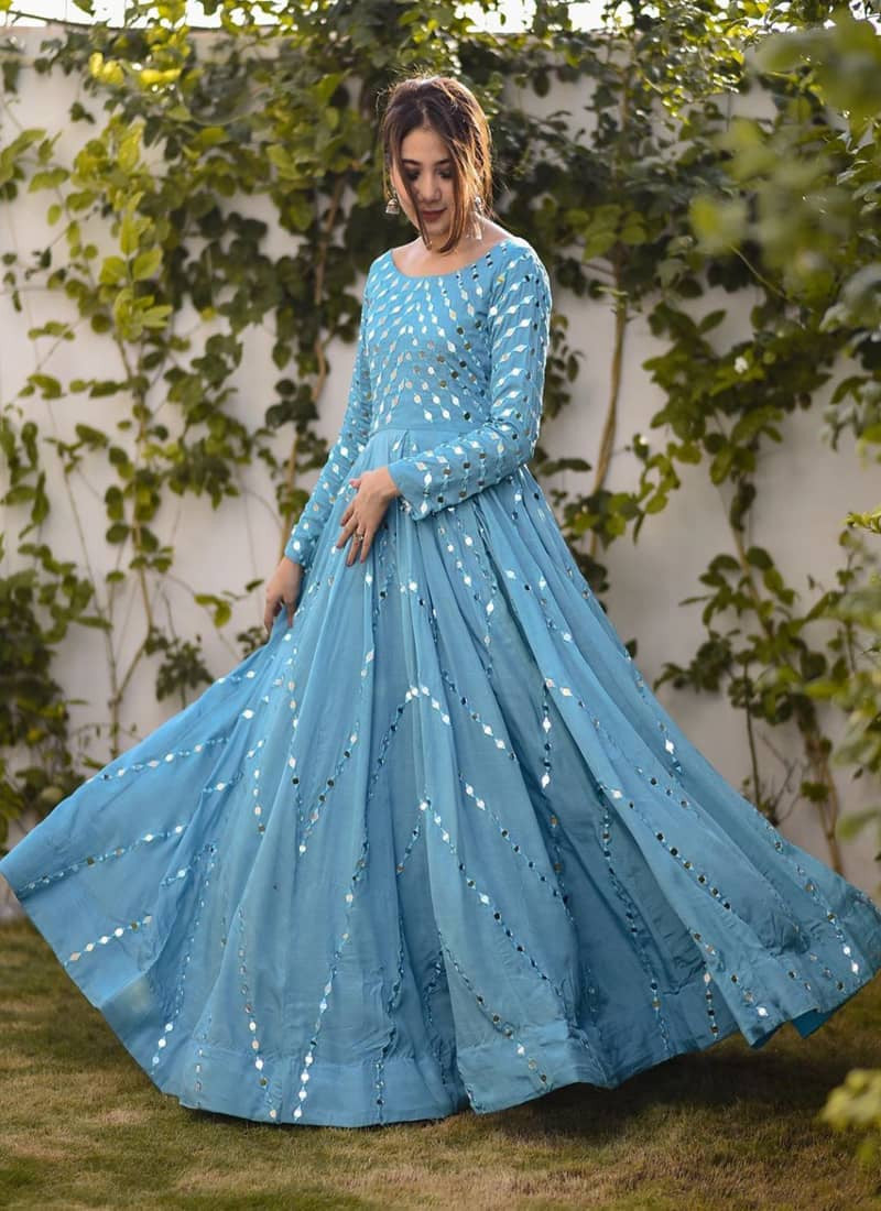 Magnetic Embroidered Georgette Blue Anarkali Suit Online Shopping USA -