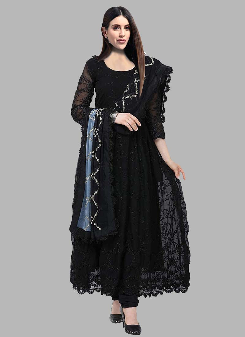 Buy Black Silk Velvet Embroidered Anarkali Set by Designer ROHIT BAL Online  at Ogaan.com