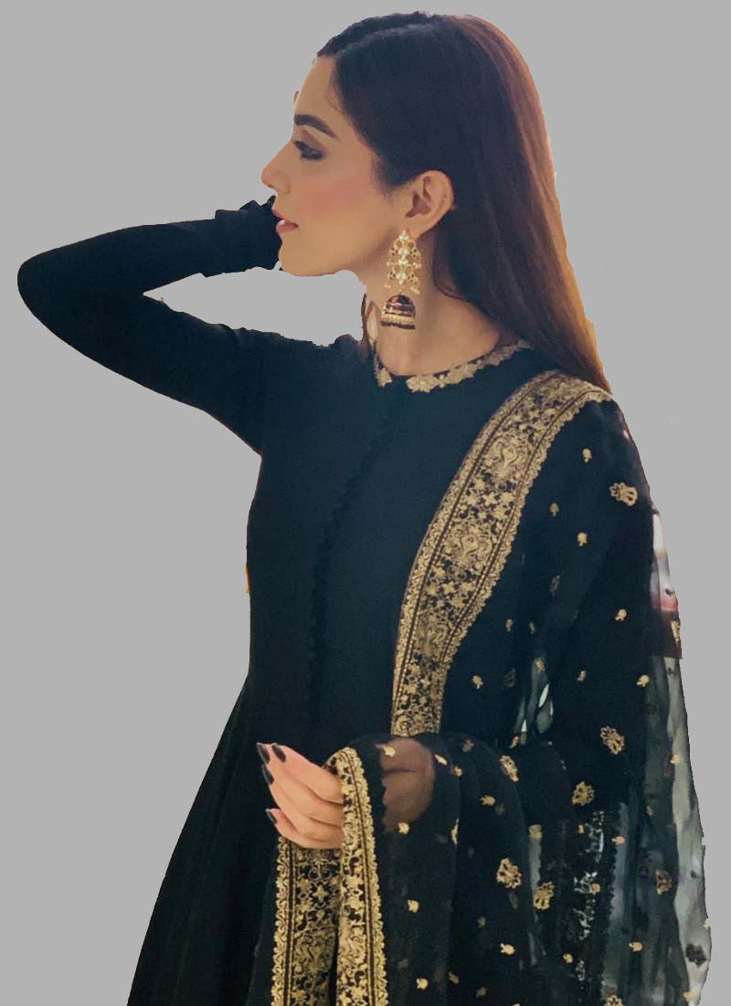 Black Banarasi Silk Pakistani Salwar Kameez | Dress materials, Black salwar  kameez, Churidar suits