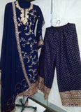 Fancy Navy Blue Heavy Georgette Sharara Suit