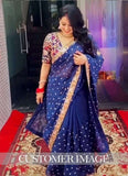 Trendy Prussian Blue Color Organza Base Embroidered Saree