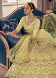 Lime Yellow Color Crepe Material Lehenga With Stone And Zari Work