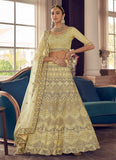 Lime Yellow Color Crepe Material Lehenga With Stone And Zari Work