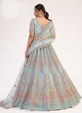 Light Turquoise Color Soft Net Fabric Stone And Sequins Work Lehenga