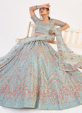 Light Turquoise Color Soft Net Fabric Stone And Sequins Work Lehenga