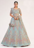 Light Turquoise Color Soft Net Fabric Stone And Sequins Work Lehenga