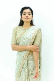 Fancy Silk Satin Saree With Heavy Thread Embroidery Work Blouse