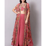 Amazing Magento Pink Georgette Indowestern Lehenga Choli With Shrug