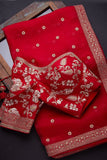 Sensational Red Colored Organza Saree With Zari & Sequence Work
