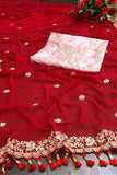 Starring Red Color Organza Saree With Thread & Printed Work