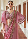 Pink Color Wedding Wear Heavy Thread And Zari Work Saree