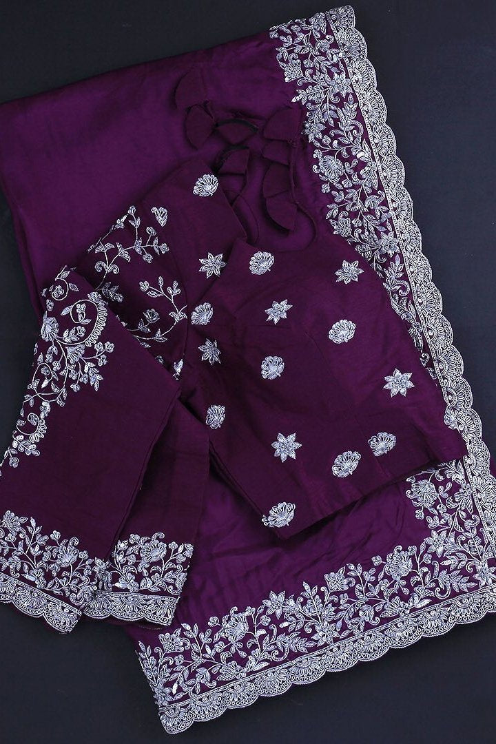 Purple Sequence Embroidery Rangoli Silk Saree For Party Wear
